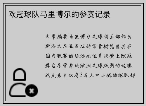 欧冠球队马里博尔的参赛记录